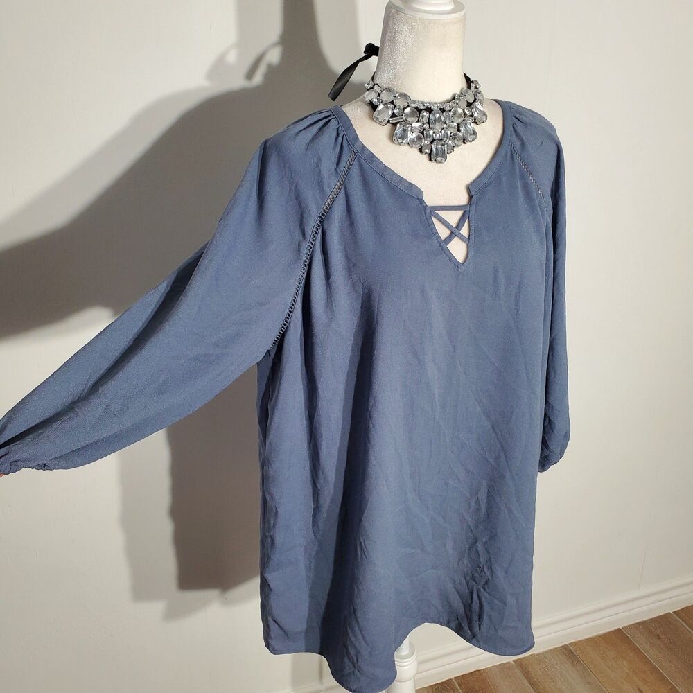 MAURICES TUNIC BLUE LONG SLEEVE POLYESTER SIZE 2X